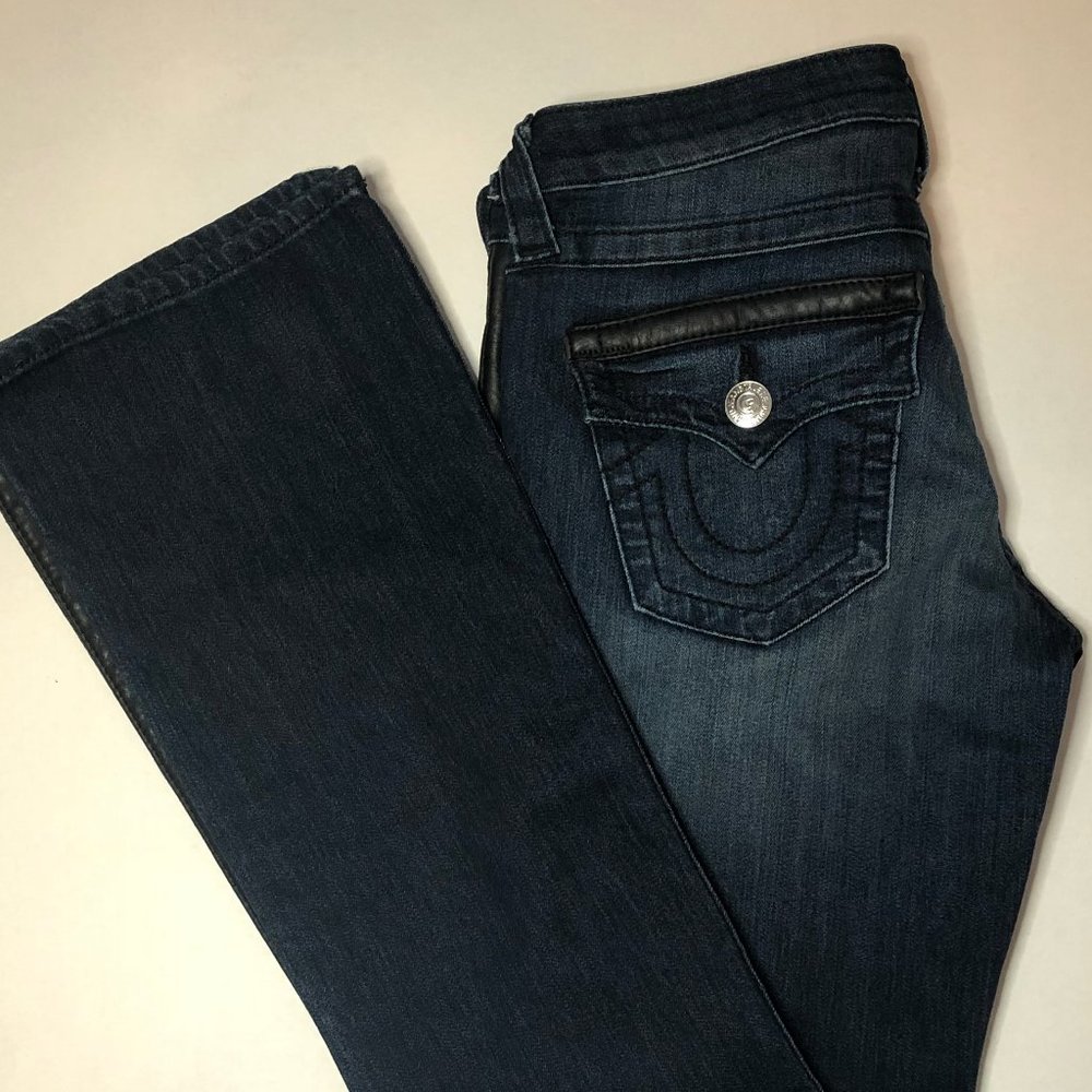 True Religion Dark Wash Faux Leather Trim